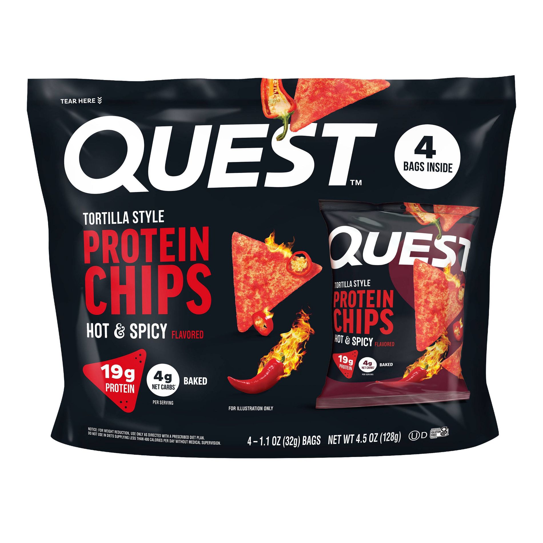 Quest Nutrition Hot & Spicy Chips Bag - 4.5oz/4ct