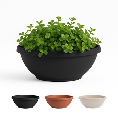Bloem Terra 12" Diameter Resin Planter Bowl with Optional Knockout Drainage for Indoor and Outdoor Gardening