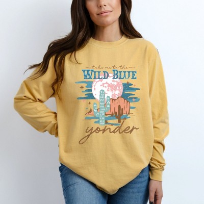 Simply Sage Market Wild Blue Yonder Garment Dyed Long Sleeve - XL - Mustard