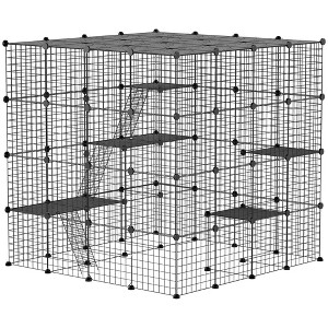 Skyzone 55" Black Metal Cat Cage: 4-Tier 21 sq.ft Activity Center with 5 Platforms, 3 Ramps, 87 DIY - 1 of 4