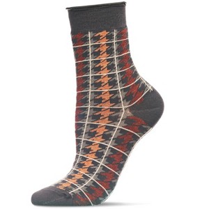 Memoi Women's Houndstooth Plaid Roll Cuff Crew Socks - 1 of 4