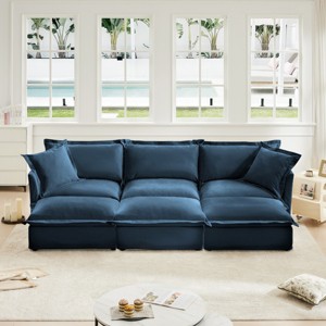 Slipcovered Sectional Sofa, 3 Seater Sofa with Removable Cover, Sofa Couch with Ottoman, Chenille Fabric Sectional Sofas-Cuddlewood - 1 of 4