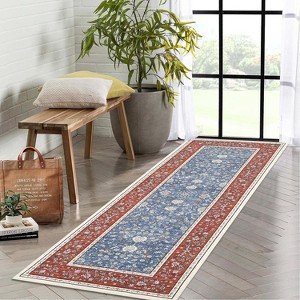 Coucheta Vintage Washable Area Rugs, Non-Slip Low Pile with Rubber Backing for Living Room, Bedroom, Kitchen, Home Office Decor,Multi-Color & Size - 1 of 4