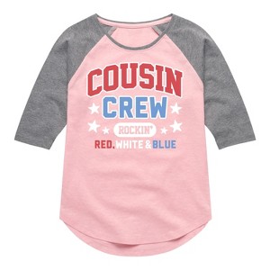 Girls' - Instant Message - Cousin Crew Red White Blue Shirt Tail Raglan Graphic T-shirt - 1 of 4