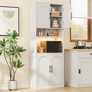 71" Pantry Cabinet, Tall Kitchen Hutch with Led Lights, Freestanding Kitchen Cabinet with Microwave Shelf, for Dining Room, Bathroom, Living Room - 1 of 4