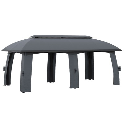 Outsunny Patio Gazebo, Outdoor Gazebo Canopy Shelter with Netting & Curtains, Vented Roof, Steel Frame for Garden and Lawn