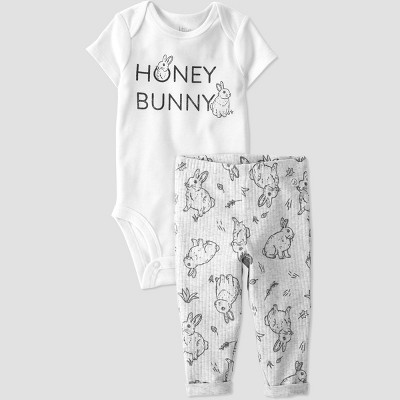 Baby 2pc Honey Bunny Bodysuit and Pants Set - little planet by carter's White/Gray Newborn