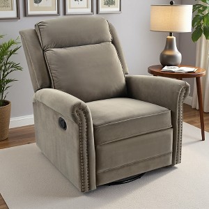 34.25" Velvet 360-degree Swivel Recliner Chair with Manual Rocking and Adjustable Backrest - 1 of 4