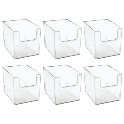 mDesign Closet Plastic Storage Organizer Bin with Open Dip Front, 6 Pack - Clear