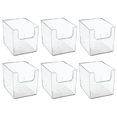 mDesign Closet Plastic Storage Organizer Bin with Open Dip Front, 6 Pack - Clear