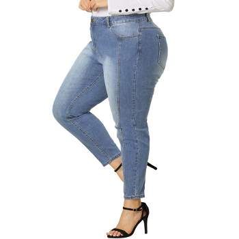 Agnes Orinda Women's Plus Size Mid Rise Stretch Washed Skinny Denim Jeans
