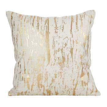 Saro Lifestyle Distressed Metallic Foil Design Cotton Poly Filled Throw Pillow, Gold, 20" x 20"