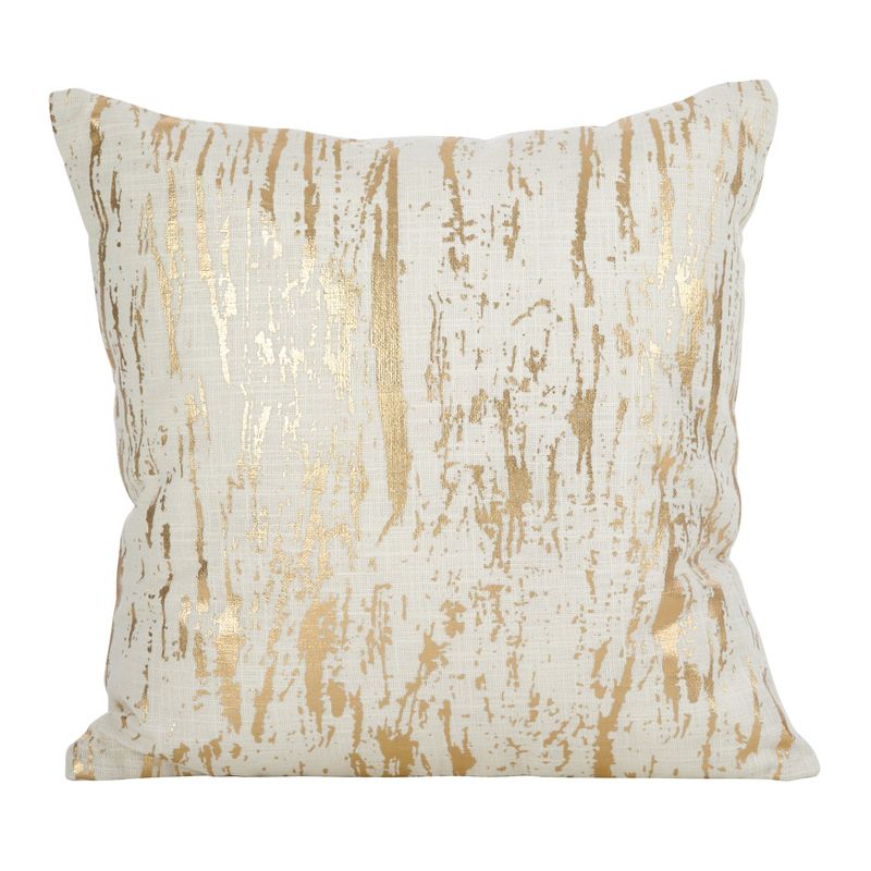 Saro Lifestyle Distressed Metallic Foil Design Cotton Down Filled Throw Pillow, Gold, 20" x 20", 1 of 3