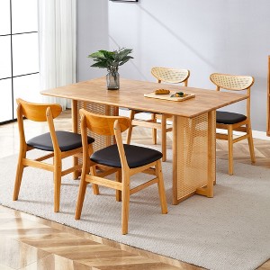 NicBex 5PCS/7PCS Dining Table Set,Rectangular Dining Table with Imitation Rattan Legs and 4/6 Upholstered Chairs for Kitchen/Apartment - 1 of 4