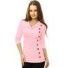 Allegra K Women's Cowl Neck Long Sleeves Buttons Decor Solid Ruched Top - 2 of 4