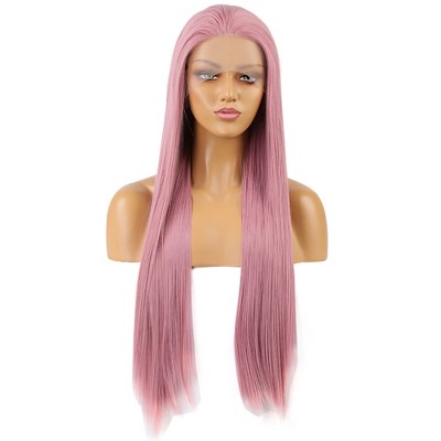 Unique Bargains Women's Long Straight Lace Front Wigs with Adjustable Wig Cap 24" 1 Pc