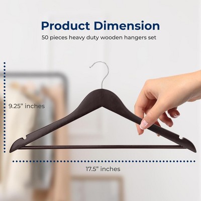 SereneLife 50-Piece Brown Wooden Suit Hangers with Swivel Hooks