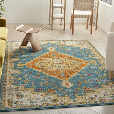 Turquoise Ivory Medallion 4' x 6' Synthetic Area Rug