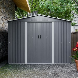 Gulches 8x6 FT Outdoor Tool Storage Shed with Metal Foundation & Lockable Doors,  All Weather Metal Sheds for Garden, Patio, Backyard, Lawn, Gray - 1 of 4