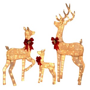 3-Piece Lighted Christmas Reindeer Set, Weatherproof Outdoor Decor with 290 Warm White LEDs, Sparkling Golden Deer Family, 5FT Holiday Ornament - 1 of 4