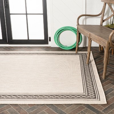 Cream & Black Diamond Border Easy-Care Synthetic Area Rug