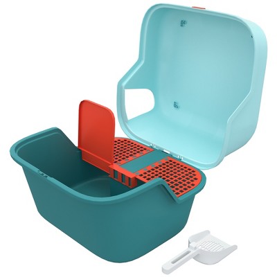 Green Covered Cat Litter Box with Scoop and Lockable Lid