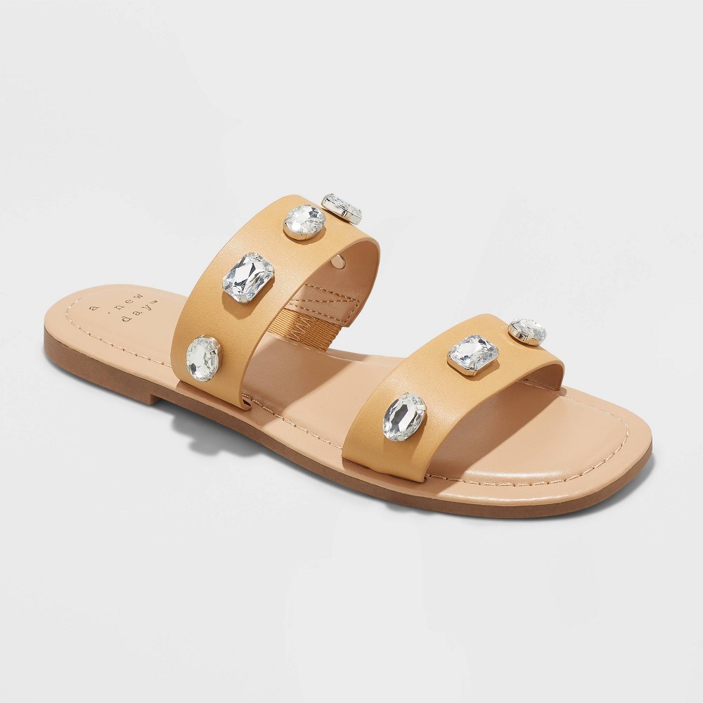 Women's Brit Two Band Embellished Sandals - A New Day Tan 7