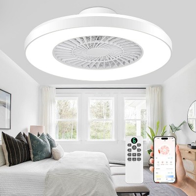 HUMHOLD Bladeless Ceiling Fan with Light Remote, Smart LED Ceiling Fans with Voice/App Control, Modern Low Profile Dimmable Light Ceiling Fan