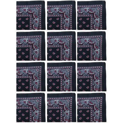 12 Pack Paisley Print Cotton Bandanas Dozen Reusable Scarf, Mask, Hair Tie