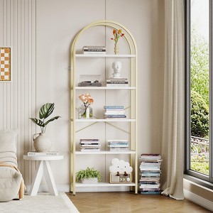 5 Tier Bookcase and Bookshelf, Free Standing Metal Frame Arched Racks, Modern Storage Rack Shelf  for Bedroom Living Room Home Office - 1 of 4
