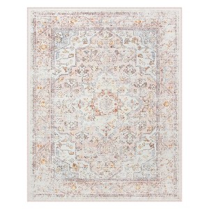 Lahome  Large Floral Border Contrast Short Pile Velvet Rectangular Indoor Area Rug - 1 of 4