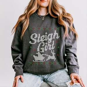 Simply Sage Market Ugly Sweater Sleigh Girl Lightweight Garment Dyed Sweatshirt - 1 of 4