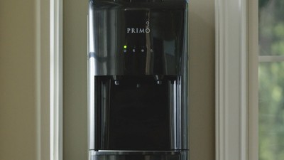 Primo Black Bottom Loading Hot and Cold Water Dispenser with Stainless Steel Drip Tray