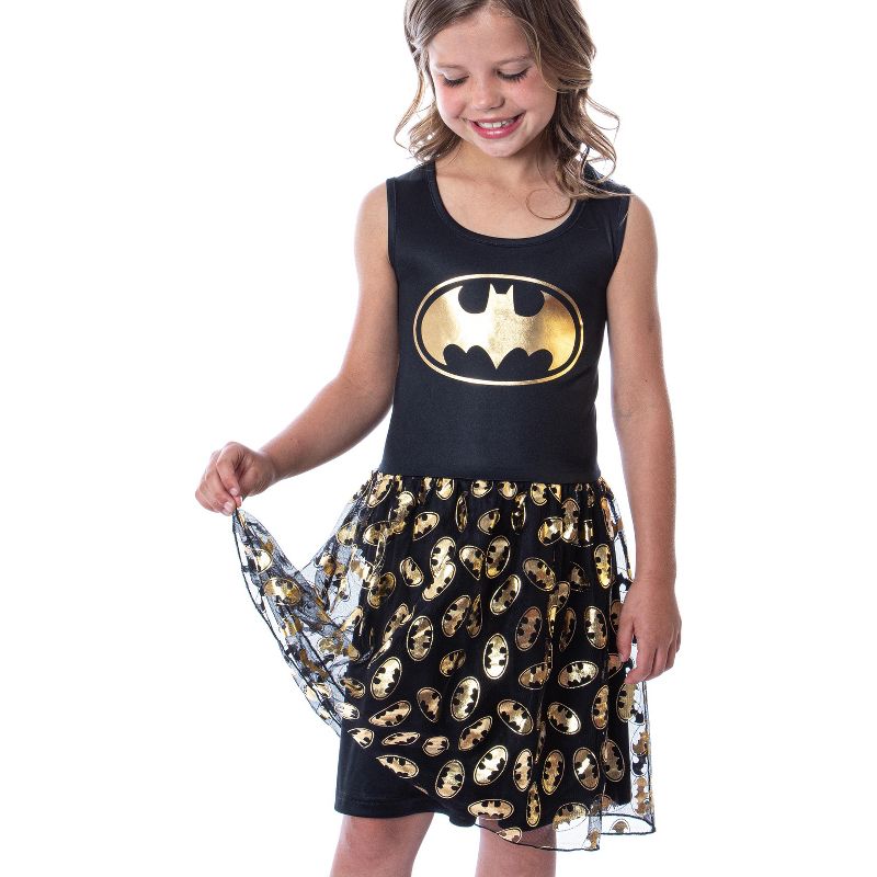 DC Comics Girl's Batman Logo Tank Nightgown Costume Pajama Dress Black, 3 of 5