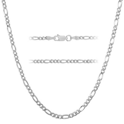 KISPER Solid 925 Sterling Silver Necklace, 3mm Figaro Link Chain Design with Lobster Clasp, For Men & Women, Made in Italy