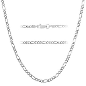 KISPER Solid 925 Sterling Silver Necklace, 3mm Figaro Link Chain Design with Lobster Clasp, For Men & Women, Made in Italy - 1 of 4