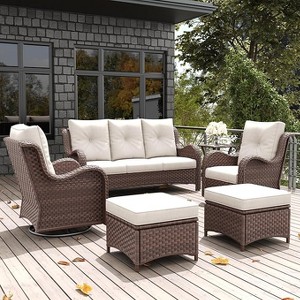 LayinSun Outdoor Patio Furniture Set, Brown Rattan Wicker Sectional Swivel Rocker Chairs Sets with Ottomans, Swivel Glider Chair - 1 of 4