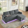 85" Chenille Pull-Out Sleeper Sectional Sofa Bed with Retractable Table, LED & USB Ports, Cup Holders, Hidden Storage for Living Room-3irtyhousy - 2 of 4