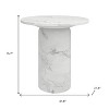 HomeRoots 16" White Marble and Wood Round Pedestal End Table - 3 of 4