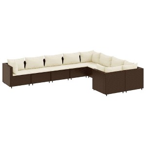 vidaXL 9 Piece Patio Sofa Set with Cushions - Brown Poly Rattan Outdoor Modular Lounge for Garden, Terrace, Patio - 1 of 4