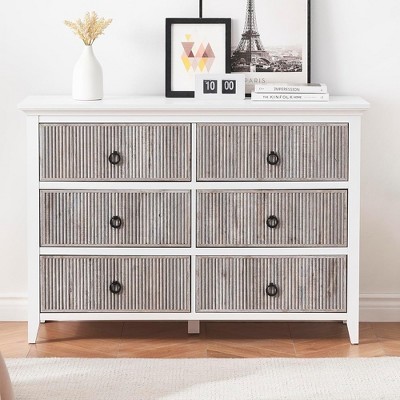 6-Drawer Dresser for Bedroom, Closet Organizer and Storage, Easy Pull Handles, Textured Borders, Gray Chest of Drawers for Living Room and Hallway