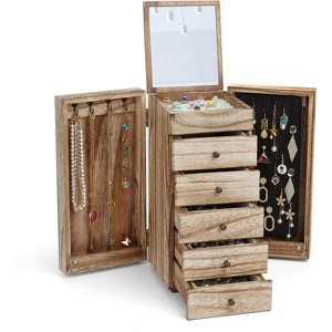 5-Layer Vintage Wooden Jewelry Box with Mirror & 4 Drawers, Torched Finish Organizer for Rings & Necklaces - 1 of 4