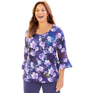 Catherines Women's Plus Size Dream Drape Bella Crochet Trim Top - 1 of 4