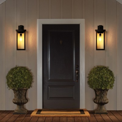 HANPURE Set of 2 Black Outdoor Wall Lanterns, Clear Glass, Light Sensors, Weatherproof, for Porch/Garage/Entryway, E26 Bulb Compatible