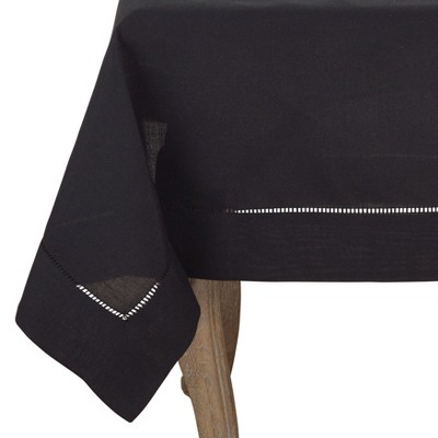 Black Square Hemstitched Border Polyester Tablecloth