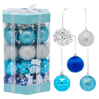 Juvale 35-Piece Mini Christmas Ornaments - Shatterproof Blue & Silver Christmas Ornaments, 1.5 Inch Christmas Balls