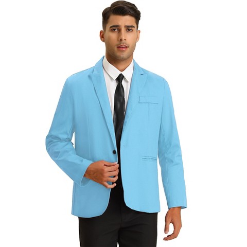 Lars Amadeus Men's Casual One Button Slim Fit Lightweight Blazer Light Blue Small
