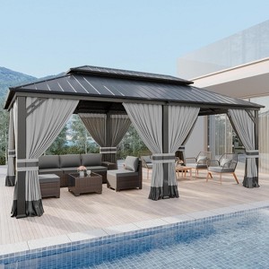ALAULM Wall Mount Gazebo Outdoor Pergola, Hardtop Lean to Gazebo Canopy Awnings with Sloped Roof and Sturdy Steel Frame, for Patio, Deck, Backyard - 1 of 4