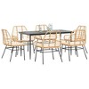 vidaXL 7-Piece Patio Dining Set - Brown Poly Rattan with Glass Tabletop & Cushions - Outdoor/Garden/Backyard Furniture - 2 of 4