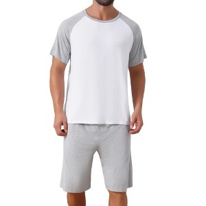 INSPIRE CHIC Men's Raglan Short Sleeves Crew Neck Drawstring Sleepwear Pajama Set - 1 of 4